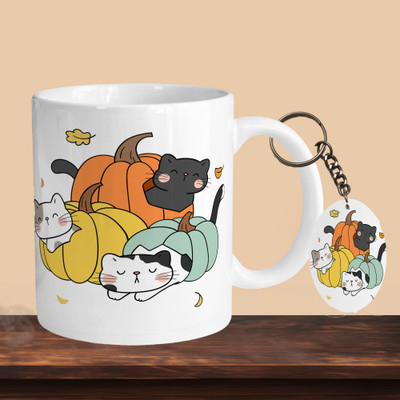 VM SHOPPING MALL Cats 01 R-O Ceramic Coffee Mug(330 ml, Pack of 2)