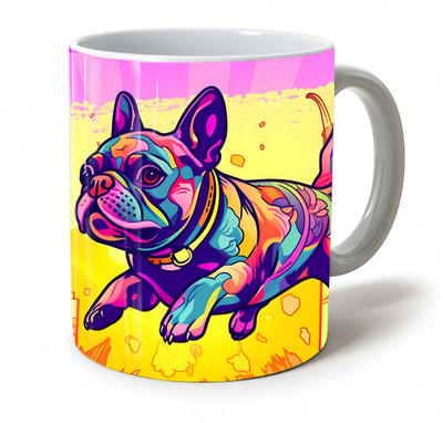 Vihaan Fashions Abstract Colorful French Bulldog Printed Ceramic Coffee Mug(350 ml)