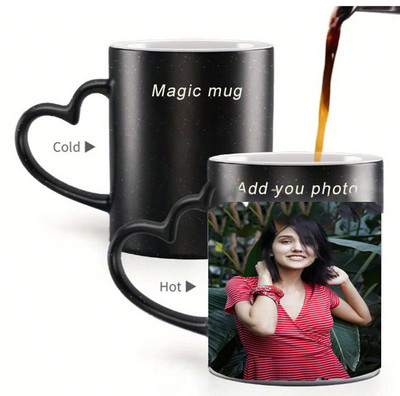CPH Sparkle Magic Cup Heart Handle photo & Text Printed For Gift Ceramic Coffee Mug(330 ml)