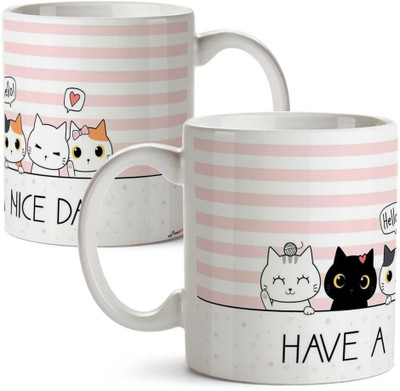 FirseBUY Have a Nice Day Cute Kitten Printed Ceramic Coffee Mug(325 ml)