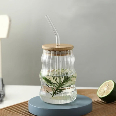 Coozico Juice Ice Drinks Glass Can with Straw Glass Coffee Mug(500 ml)