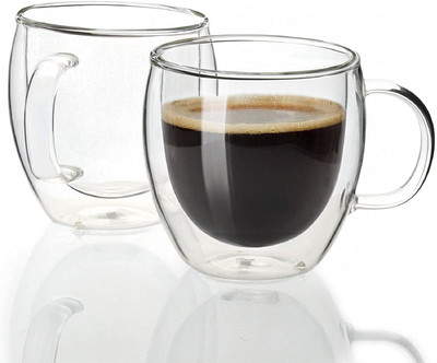 EMERGE Coffees 150ml Double Walled Insulated with Handle Glass Coffee Mug(150 ml, Pack of 4)