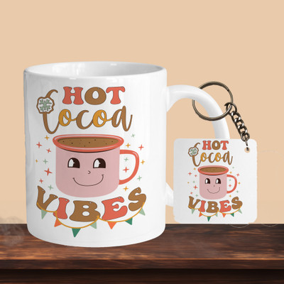 VM SHOPPING MALL Hot Cocoa Vibes R-S Ceramic Coffee Mug(330 ml, Pack of 2)