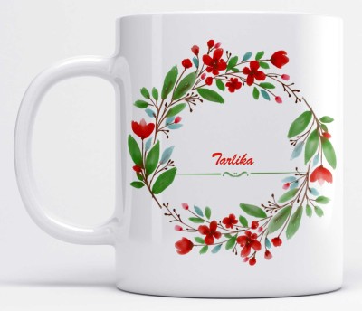 LOROFY Name Tarlika Printed Red Floral Design White Ceramic Coffee Mug(350 ml)