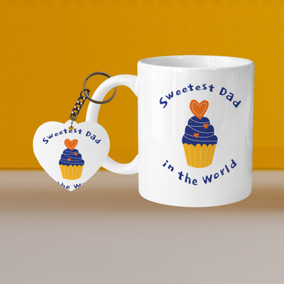 VMSHOPPINGMART 101_Perfect for Coffee and Tea - With Keychain VM Sweetest Dad L H Ceramic Coffee Mug(330 ml, Pack of 2)