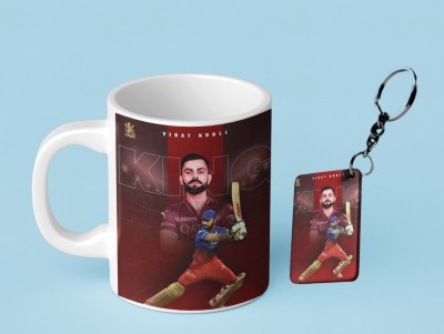 Fufufrog Mug with Keychain for RCB fan Ceramic Coffee Mug(350 ml)