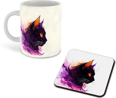 FLEXERSTYLE NEW2025-CSK Cat Lover White Ceramic Coffee With Coaster -D3 Ceramic Coffee Mug(325 ml)