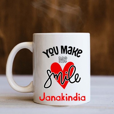 badri creations You Make Me Smile Janakindia White Ceramic Coffee Mug(350 ml)