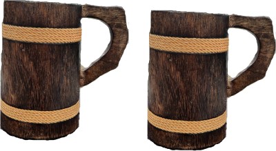 FOUR SQURE Handmade Wooden Cup Natural Stein Antique Coffee Cup And Tea Cup pack of 2 Wood Coffee Mug(100 ml, Pack of 2)