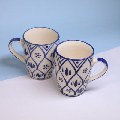 Rare Planet Handcrafted Blue Pattern Ceramic Coffees Set of 1 Ceramic Coffee Mug(250 ml)