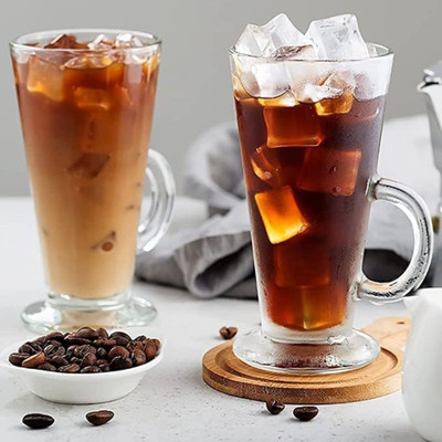 RACQUE Chocolate Glass Tall Irish Coffees with Handle Set of 2, Clear Large Cup Glass Coffee Mug(270 ml, Pack of 2)