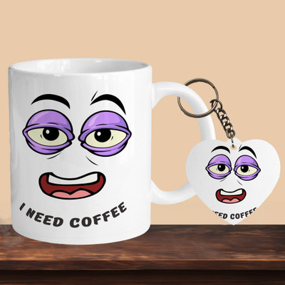 Printhorizon 101_VM I Need Coffee R-H Ceramic Coffee Mug(330 ml, Pack of 2)