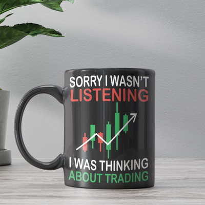 ECFAK Thinking About Trading Printed Gift For Trader, Trading Black Ceramic Coffee Mug(350 ml)