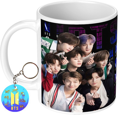 PrintingZone BTS Cup Signature BTS Bangtan Boys Hd Printed Microwave Safe Music Band V Suga J-Hope Jungkook Jin Jimin Rm BTS Signature Army Best Gift for Boys Girl BTS Lovers BTS Cup Tea Coffee Cup ('e) Ceramic Coffee Mug(350 ml)