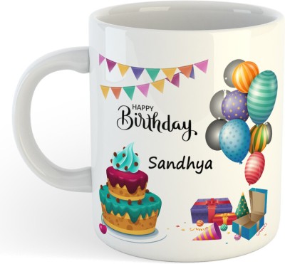 RAJEEC Happy Birthday Sandhya Name Printed Ceramic Coffee Ceramic Coffee Mug(320 ml)