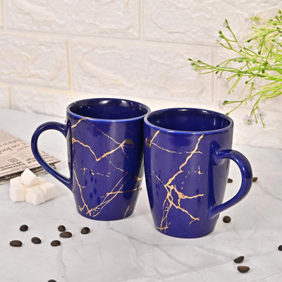 Femora Royal Blue Marble Ceramic Coffee Mug(320 ml, Pack of 2)