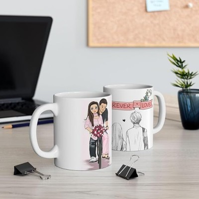 Nekko Couple Printed Coffee Cup for Your Loved Once Ceramic Gift for Girls & Boys Ceramic Coffee Mug(325 ml)