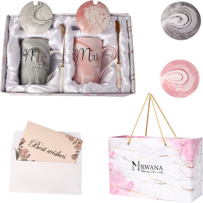 NYRWANA DELIVERING SMILES IN INIDA Mr Mrs Coffees With Gift Box Ceramic Coffee Mug(350 ml, Pack of 2)