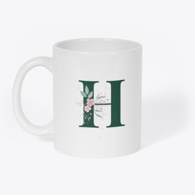 NOOROUTLET Letter H Floral Design Ceramic Coffee Mug(350 ml)