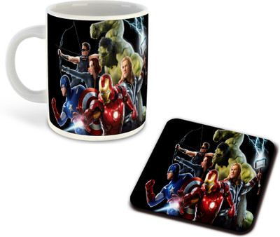 FLEXERSTYLE NEW2025-WYK- Avengers All Characters Printed White Coffee With Coaster-D-9 Ceramic Coffee Mug(325 ml)