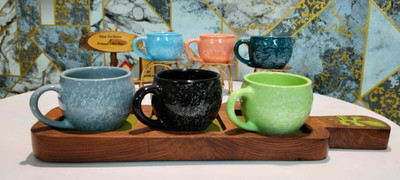 DK CRAFT'S Pack of 6 Ceramic Bone China Multi Color Kuliya Premium Tableware Tea/Coffee Cup Set of 6(Multicolor, Cup Set)