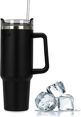 JMDTRADERS Black Stainless Steel Insulated Tumbler with Handle & Straw | Flask Stainless Steel Tumbler(1000 ml)