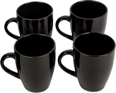 Newai Ceramic Milk Coffees Black mug 250ML pack of 4 Ceramic Coffee Mug(250 ml, Pack of 4)