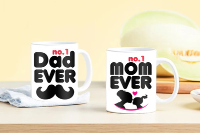 PaMeG Anniversary Gift for Father and Mother, PKMomDadMU-11 Printed Ceramic Coffee Mug(325 ml, Pack of 2)