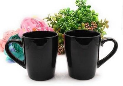 Plakasha creations Ceramic Glossy Black Colour Tea / Coffee {Set of 2} Ceramic Coffee ( Pack of 2) Ceramic Coffee Mug(320 ml, Pack of 2)