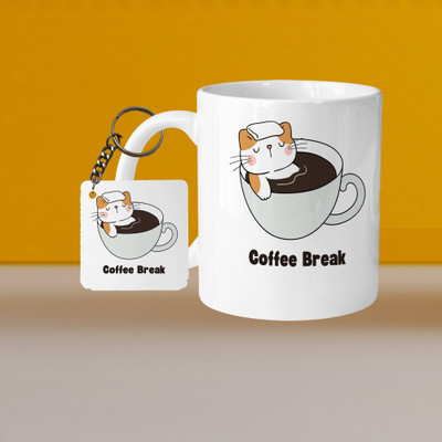 Printhorizon 101_Perfect for Coffee and Tea - With Keychain VM Relax Coffee Break L S Ceramic Coffee Mug(333 ml, Pack of 2)