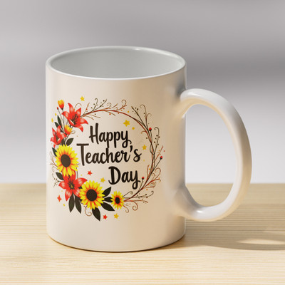 Kanantraders Happy Teachers Day Ceramic with Floral Print | Gift for Sir & Madam Ceramic Coffee Mug(350 ml)