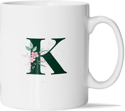 Jaipur Frames Floral Letter K Monogram Personalized Gift for Women Ceramic Coffee Mug(325 ml)