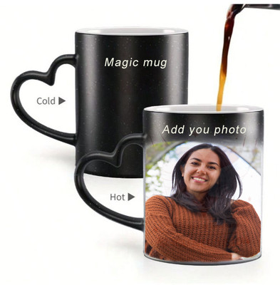CPH Personalized Heart Cut Handle Magic Cup with Photo or Name Printed Ceramic Coffee Mug(330 ml)