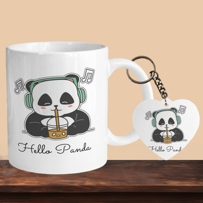 VM SHOPPING MALL Hello Panda R-H Ceramic Coffee Mug(330 ml, Pack of 2)