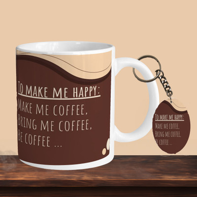 VM SHOPPING MALL To Make Me Happy R-O Ceramic Coffee Mug(330 ml, Pack of 2)
