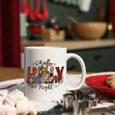 Zipcartz Holy Night Theme White Ceramic Tea/Coffee Cup - X'mas Gift Ceramic Coffee Mug(300 ml)