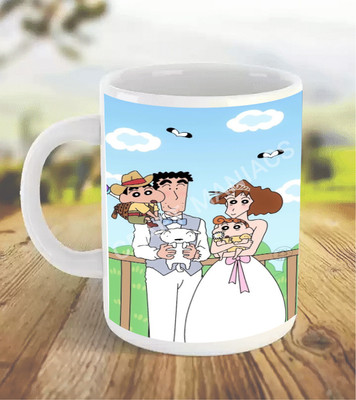 craft maniacs PARENTS MARRIED SHINCHAN MUG 330 ML WHITE FOR CARTOON LOVERS Ceramic Coffee Mug(330 ml)