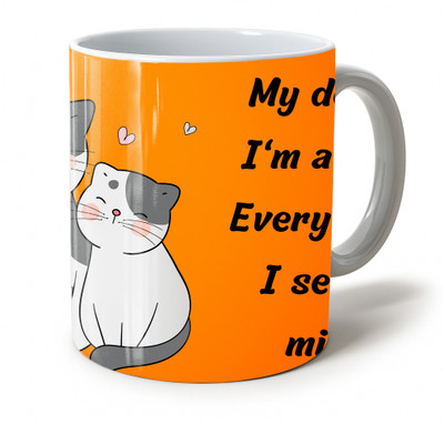 Vihaan Fashions Cute Cat Printed Ceramic Coffee | Colorful Cartoon Kitty Design-729 Ceramic Coffee Mug(350 ml)
