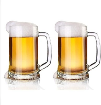 Dhanush Crystal Clear Heavy Base Hand Beer 2 Pc 400ml Glass Beer Mug(400 ml, Pack of 2)