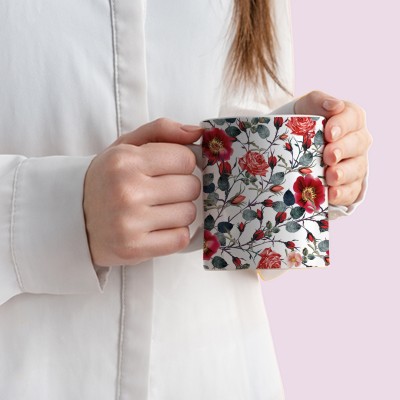 Epyk Gifts Floral Series - Zinnia & Rose Floral Printed | Best Gift for your loved ones Ceramic Coffee Mug(350 ml)