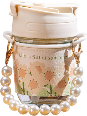 KEJOLA Glass Coffee Sippers with Lid & Straw Pack of 1 Glass Coffee Mug(350 ml)