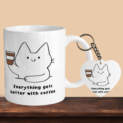 VM MALL 101_Everything Gets Bettwer With Coffee R-H Ceramic Coffee Mug(330 ml)