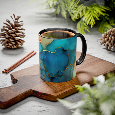 Vihaan Fashions Abstract Marble Art Coffee, 1401-Black Ceramic Coffee Mug(330 ml)