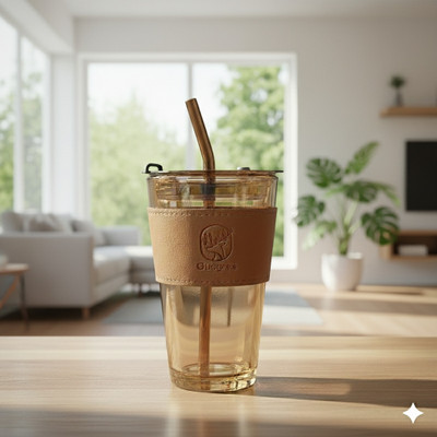 NowExp Tumbler with Straw & Leak-Proof Lid Stylish Leather Sleeve for Tea, Juice, Drink Plastic Coffee Mug(450 ml)