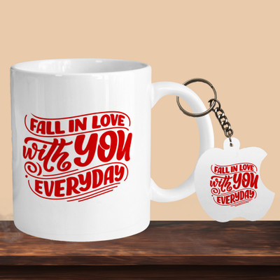 VM SHOPPING MALL Fall In Love With You R-A Ceramic Coffee Mug(330 ml, Pack of 2)