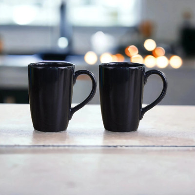 Femora Glossy Black Ceramic Coffee Mug(320 ml, Pack of 2)