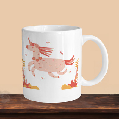 VM SHOPPING MALL Unicorn Pink R Ceramic Coffee Mug(330 ml, Pack of 2)