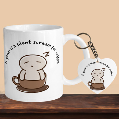 VM MALL 101_A Yawn Is A Silent Scream For Coffee R-H Ceramic Coffee Mug(330 ml, Pack of 2)