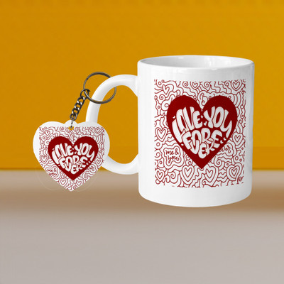 VM SHOPPING MALL Perfect for Coffee and Tea - With Keychain VM Love You Forever L H Ceramic Coffee Mug(330 ml, Pack of 2)