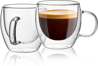 JINELZA Glass Double Walled Green Tea and Cup Fruit Juice Milk Cup Set 250ml- 1Pcs Glass Coffee Mug(250 ml)